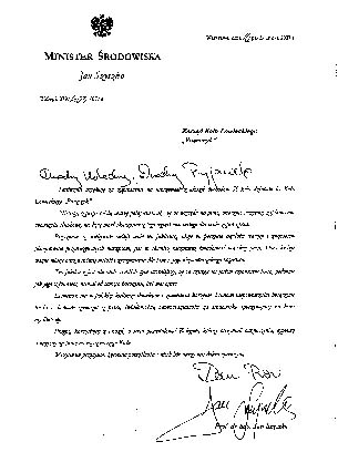 Pismo Ministra �rodowiska prof. Jana Szyszko